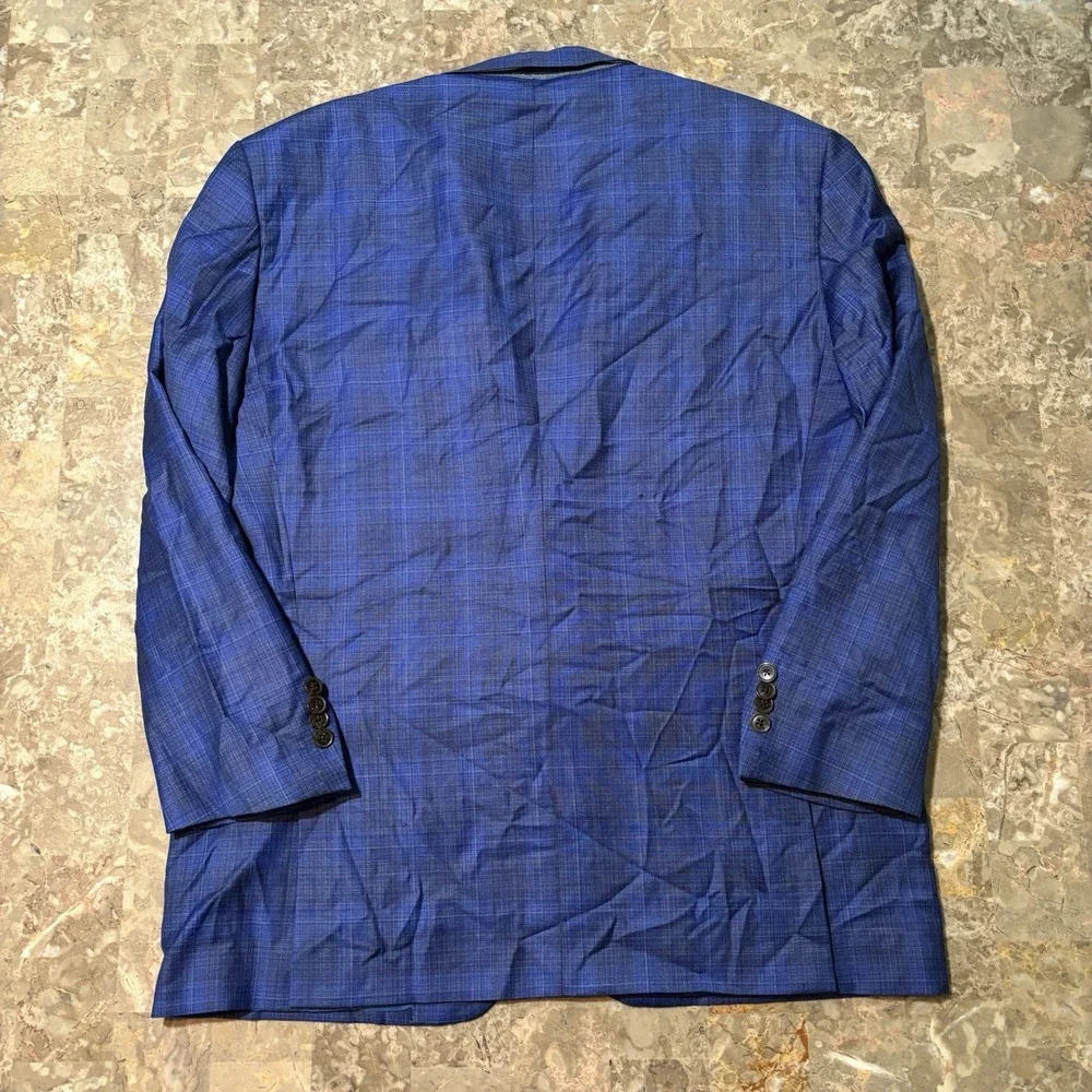 Peter Millar Blazer Mens 46R Blue 100% Wool Sport Coat Plaid Two Button